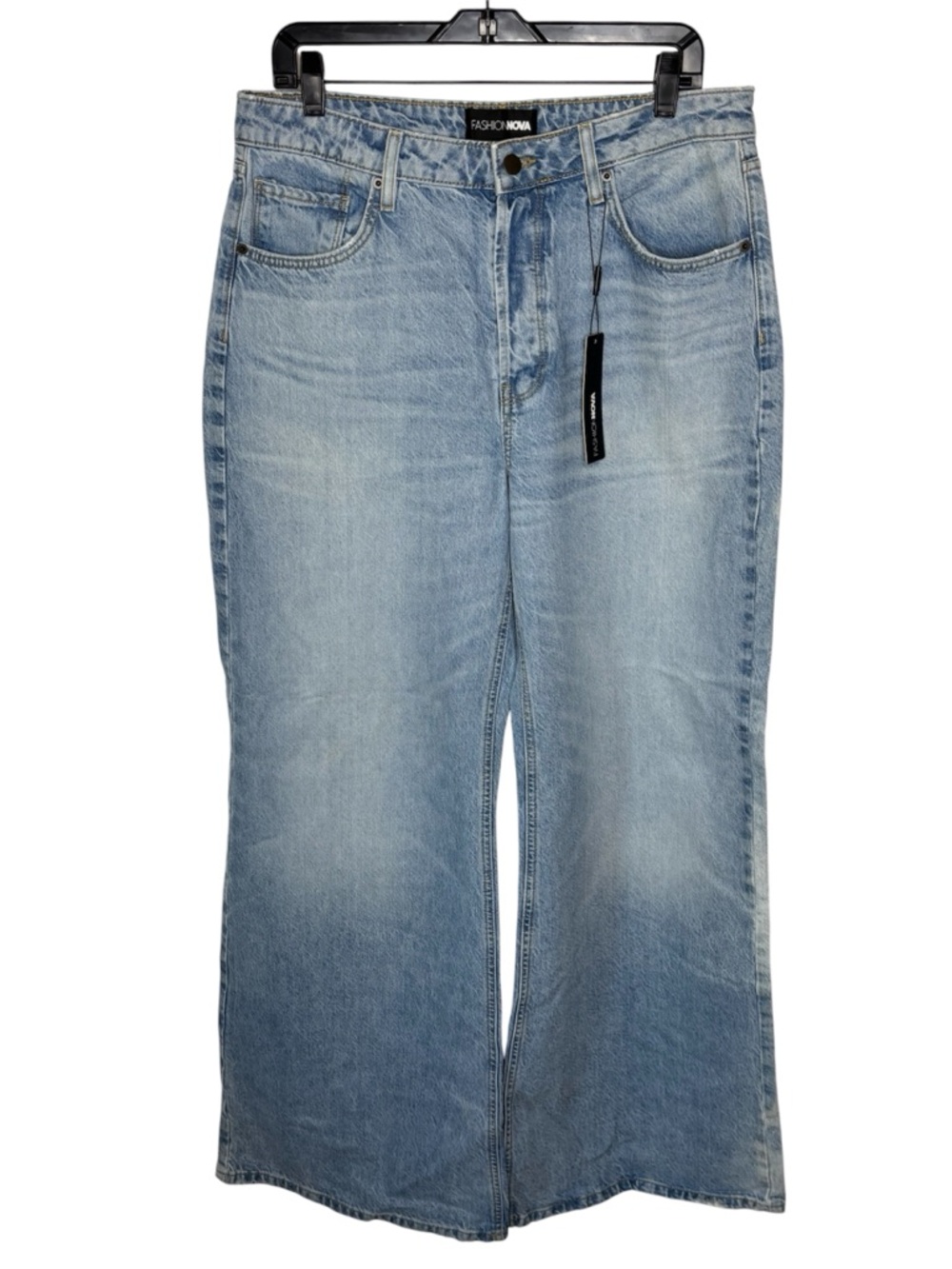 Fashion Nova Meant to be Non-Stretch Wide Leg Jeans Size 13 Light Blue Wash NWT